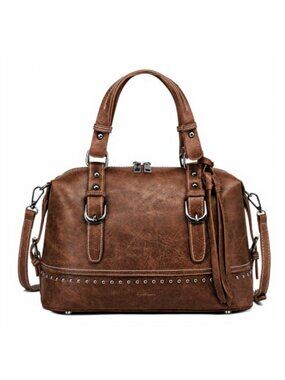 Faux Leather Crossbody Satchel Doctor Bag Adjustable Detachable Strap
